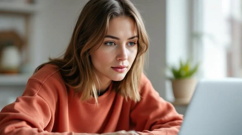 Frau lernt am Laptop KI-Weiterbildung in einer modernen Wohnung in Hamm